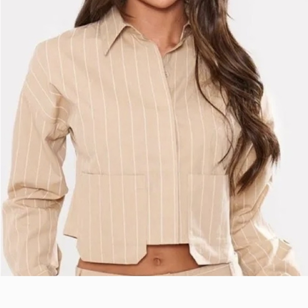 PrettyLittleThing Tan Striped Blouse